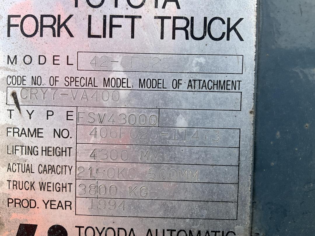 Photo '32' of Toyota 42-6FG25 Forklift Photo '32' of Toyota 42-6FG25 Forklift