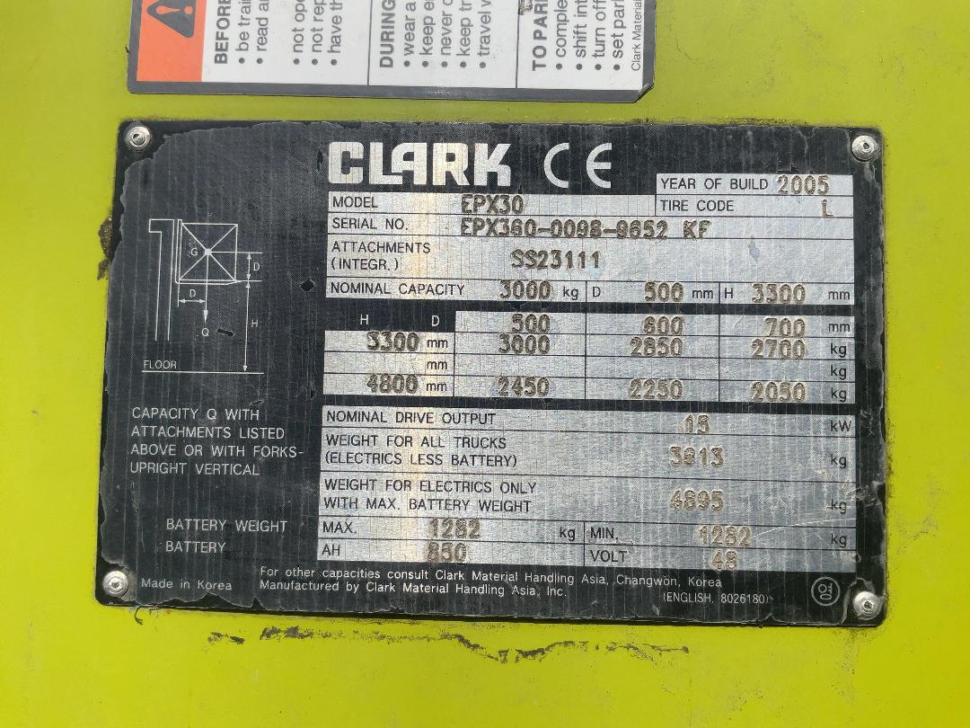 Photo '36' of Clark EPX30 Forklift Photo '36' of Clark EPX30 Forklift