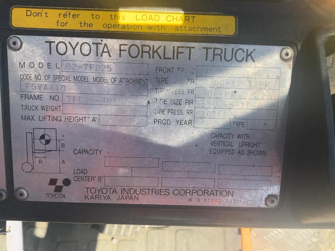 Photo '17' of Toyota 02-7FD25 Forklift Photo '17' of Toyota 02-7FD25 Forklift
