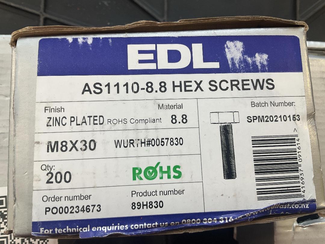 Photo '2' of EDL Hex Screws M8 x 30 Photo '2' of EDL Hex Screws M8 x 30