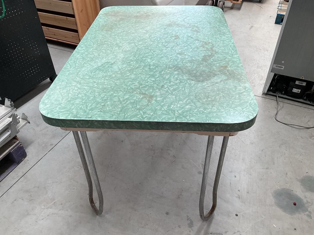 Photo '3' of Green Coloured Workbench Table or Similar with Metal-Like Legs