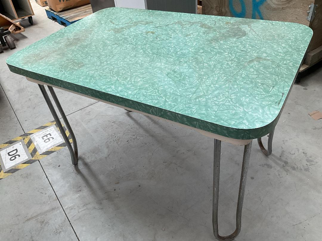 Photo '4' of Green Coloured Workbench Table or Similar with Metal-Like Legs