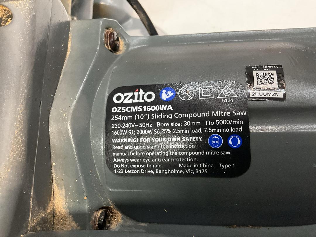 Photo '2' of Ozito 254mm (10”) Sliding Compound Mitre Saw - Model OZSCMS1600WA