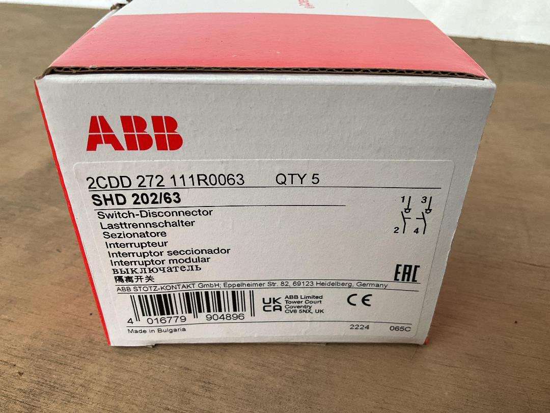 Photo '2' of 5x ABB SHD202/63 Switch-Disconnectors 2 Pole 63A