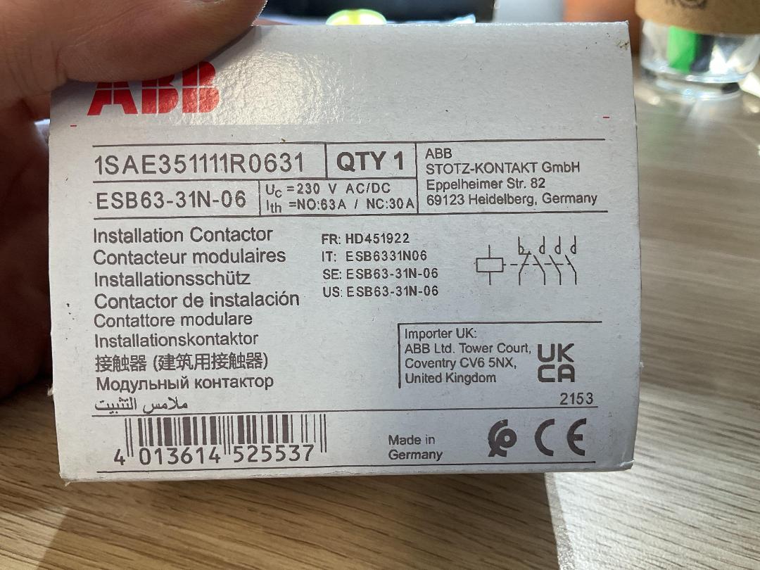 Photo '2' of 1x ABB ESB63-31N-06 Installation Contactor - 63A 4 Pole