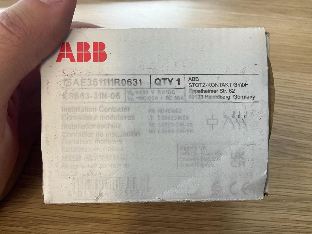 Photo '2' of 1x ABB ESB63-31N-06 Installation Contactor - 63A 4 Pole (Water Exposed)