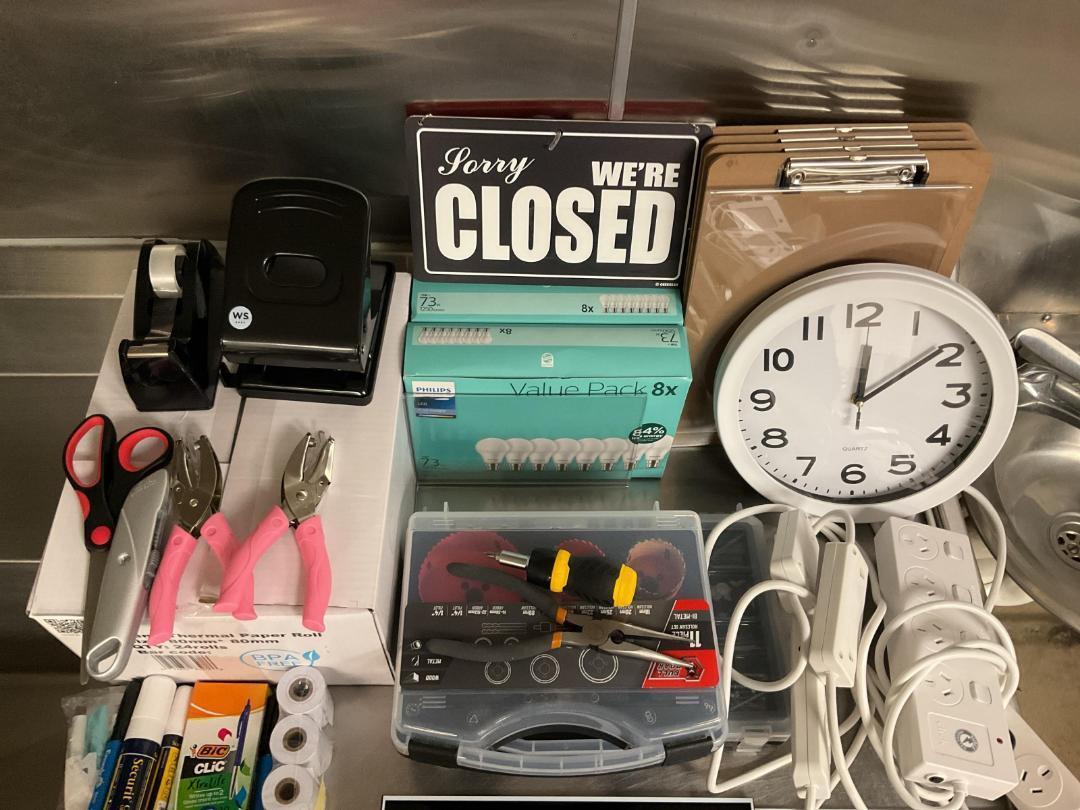 Photo '2' of Bulk lot of various office supplies, signs and tools Photo '2' of Bulk lot of various office supplies, signs and tools