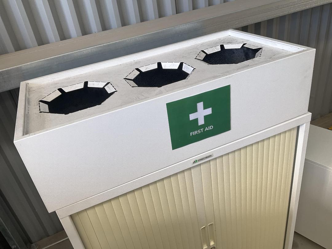 Photo '2' of Metal Office Credenza , Mobile & 2 Planters - White