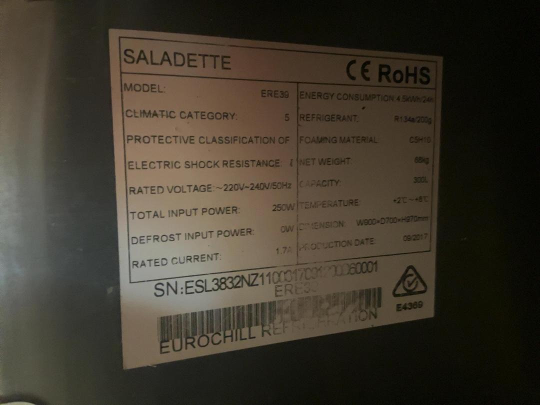 Photo '4' of Euro chill saladette fridge/bench Photo '4' of Euro chill saladette fridge/bench