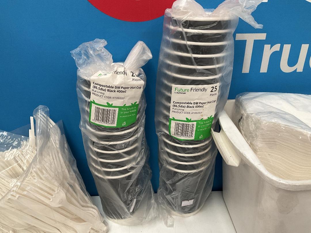 Photo '12' of Brown Paper-Like Bags, Serviettes, Plastic-Like Forks, Coffee Cups Etc