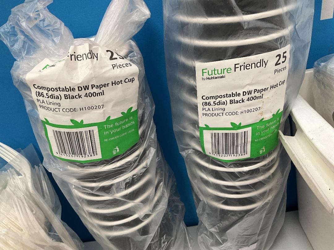 Photo '13' of Brown Paper-Like Bags, Serviettes, Plastic-Like Forks, Coffee Cups Etc