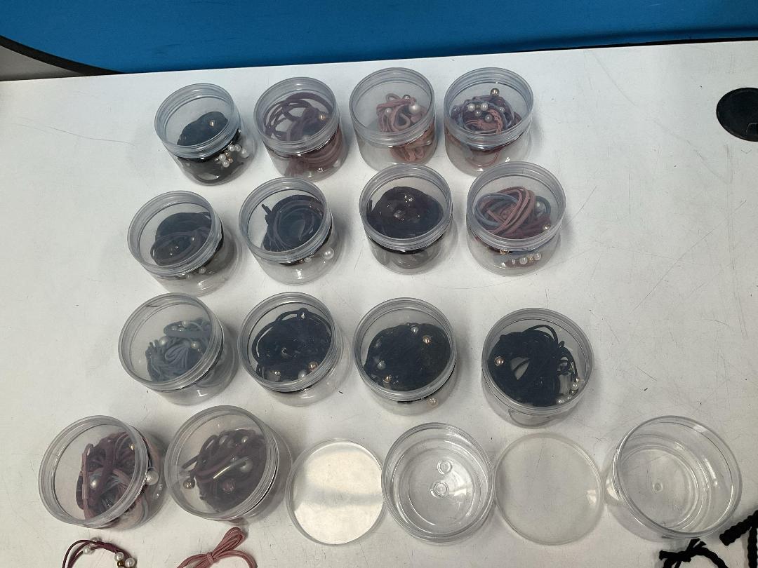 Photo '2' of 16x Small Round Containers of Various Coloured Hair Ties *New*