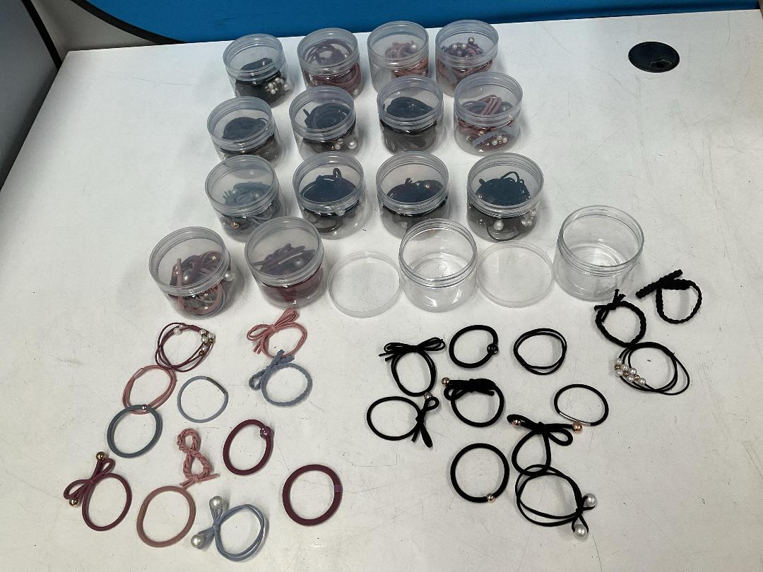 Photo '7' of 16x Small Round Containers of Various Coloured Hair Ties *New*