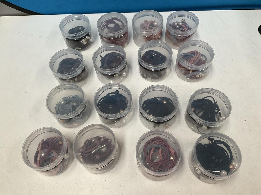 Photo '8' of 16x Small Round Containers of Various Coloured Hair Ties *New*