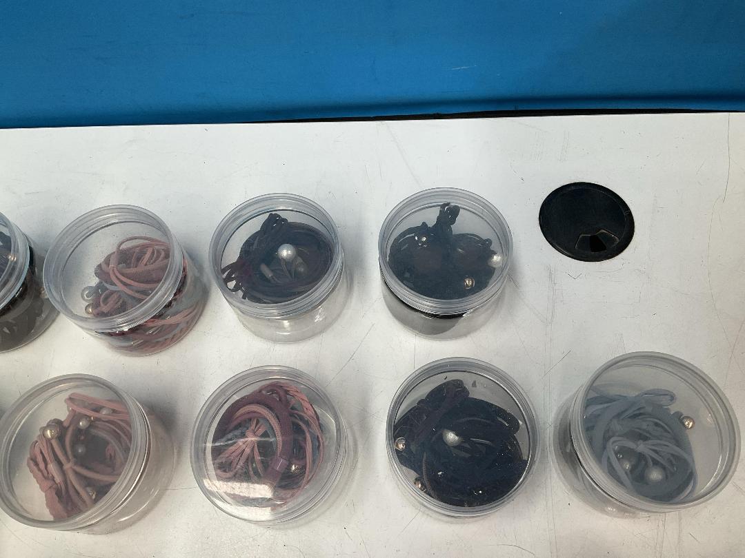 Photo '4' of 26x Small Round Containers of Various Coloured Hair Ties *New*