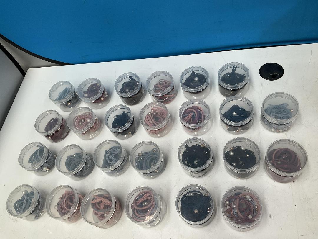Photo '8' of 26x Small Round Containers of Various Coloured Hair Ties *New*