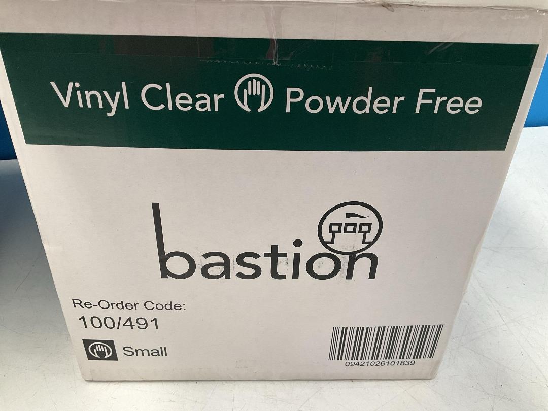 Photo '3' of 2x Boxes of Expired Bastion Vinyl Clear Powder Free Gloves - Size S and Size L