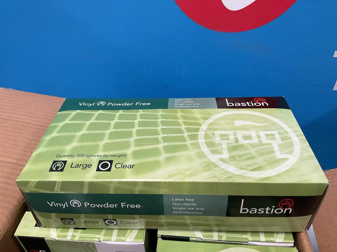 Photo '9' of 2x Boxes of Expired Bastion Vinyl Clear Powder Free Gloves - Size S and Size L