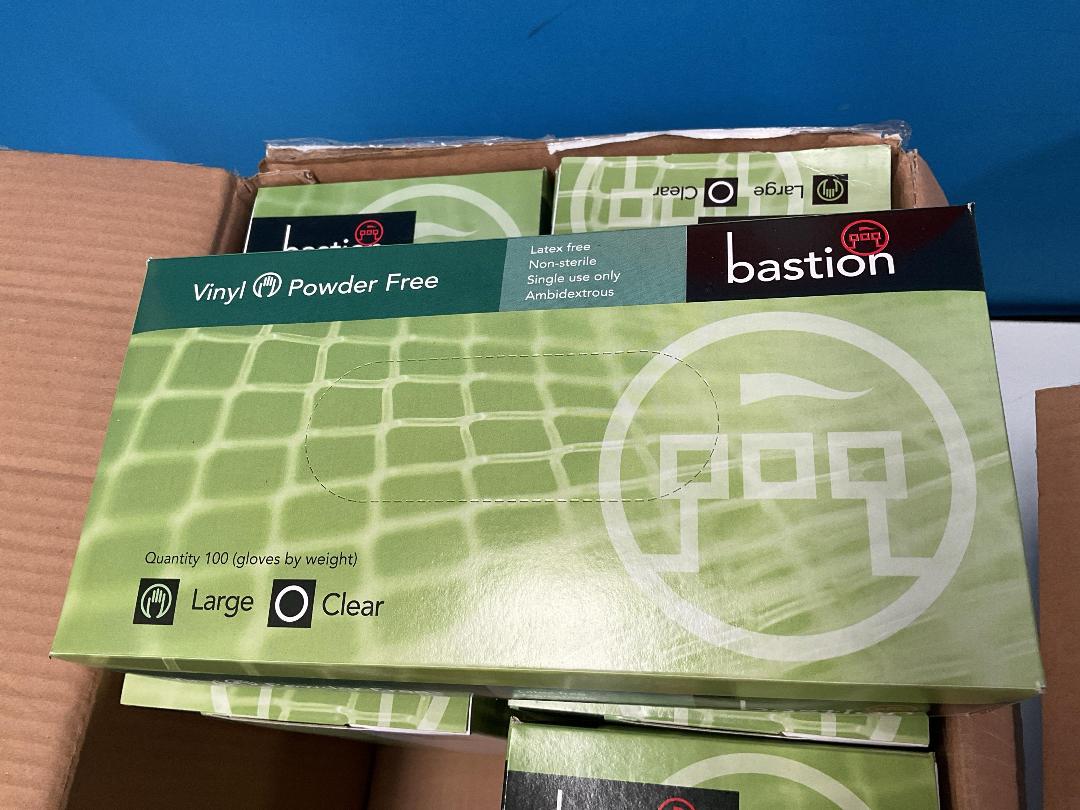 Photo '10' of 2x Boxes of Expired Bastion Vinyl Clear Powder Free Gloves - Size S and Size L
