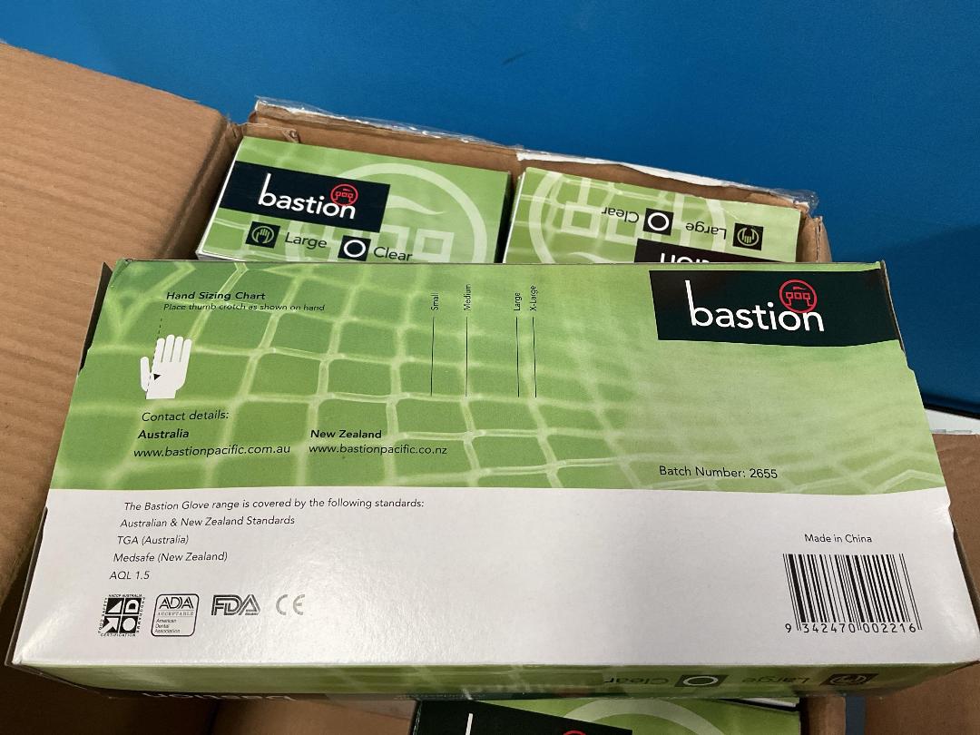 Photo '11' of 2x Boxes of Expired Bastion Vinyl Clear Powder Free Gloves - Size S and Size L