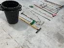Thumbnail '1' of Horse Whip or Similar, Brooms, Crutches, 2x Black Coloured Bins Etc