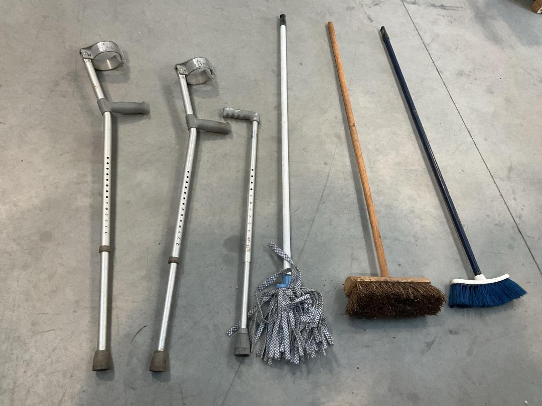 Photo '15' of Horse Whip or Similar, Brooms, Crutches, 2x Black Coloured Bins Etc Photo '15' of Horse Whip or Similar, Brooms, Crutches, 2x Black Coloured Bins Etc