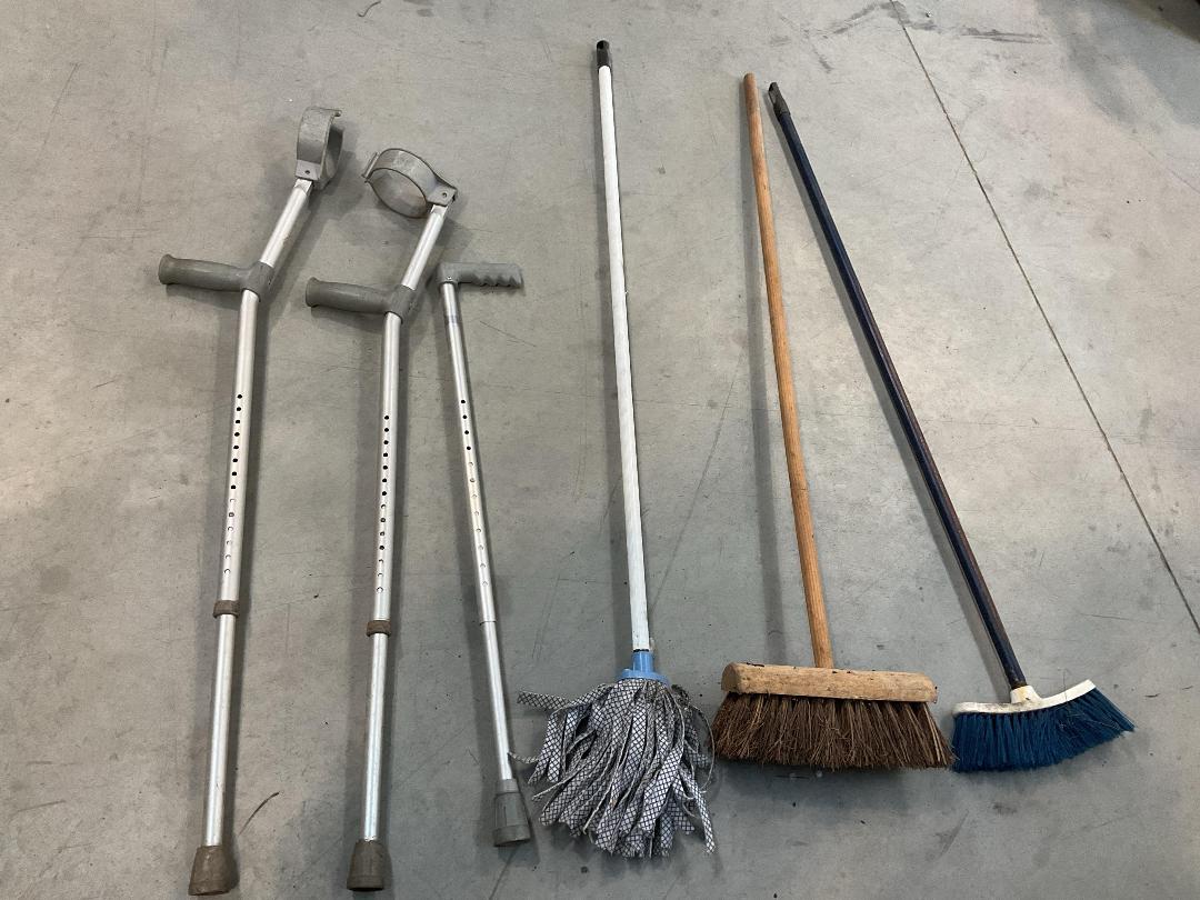 Photo '14' of Horse Whip or Similar, Brooms, Crutches, 2x Black Coloured Bins Etc Photo '14' of Horse Whip or Similar, Brooms, Crutches, 2x Black Coloured Bins Etc