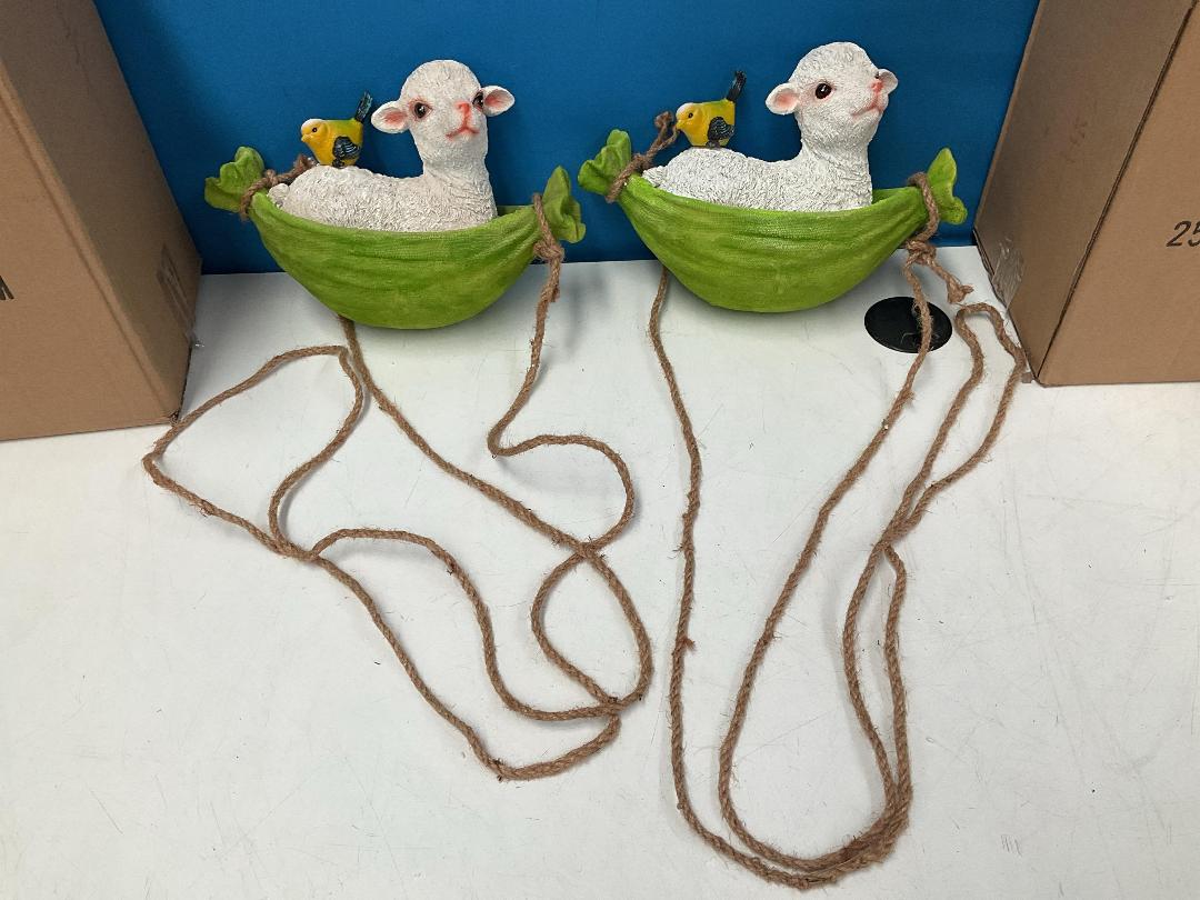 Photo '7' of 2x Lamb in a Hammock Outdoor Hanging Ornaments *NEW*