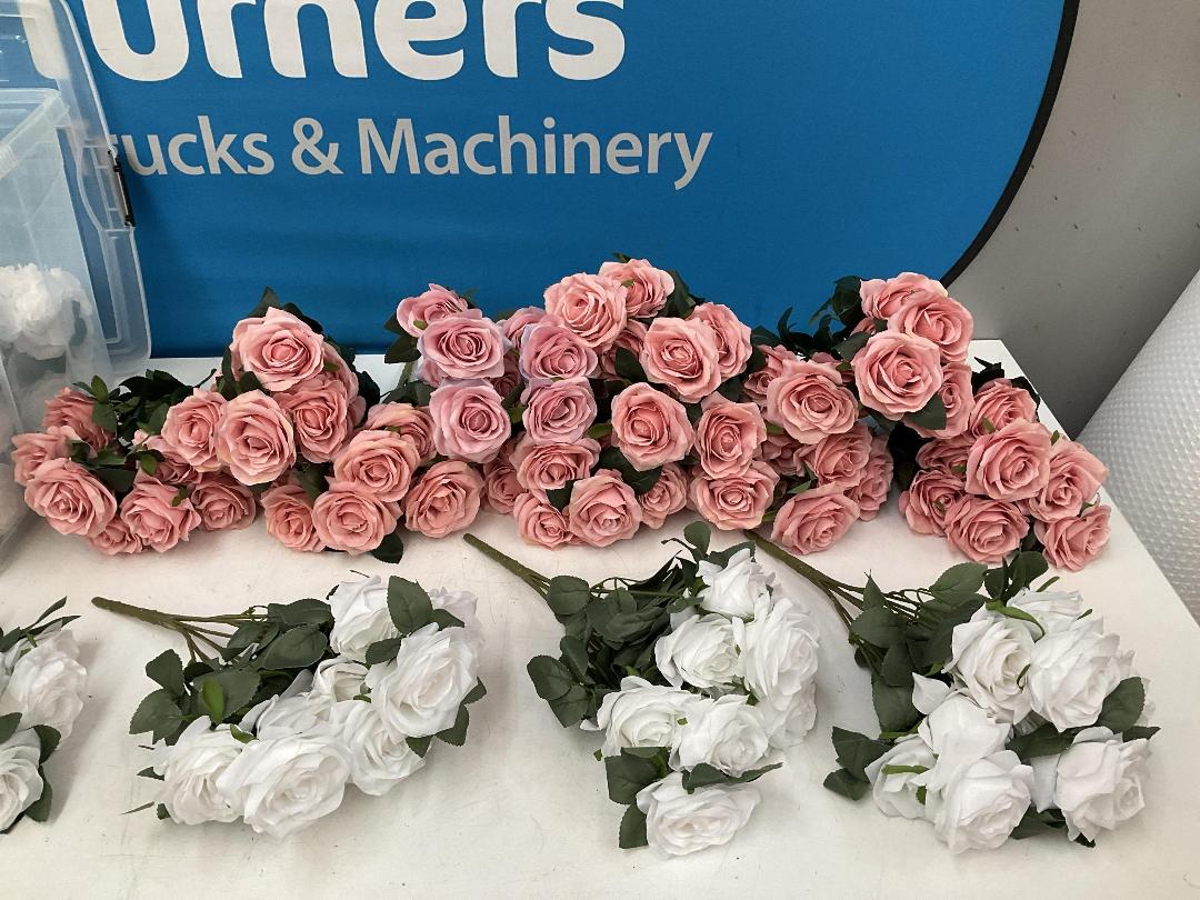 Photo '6' of Artificial Pink and White Coloured Roses in an Organiser on Wheels