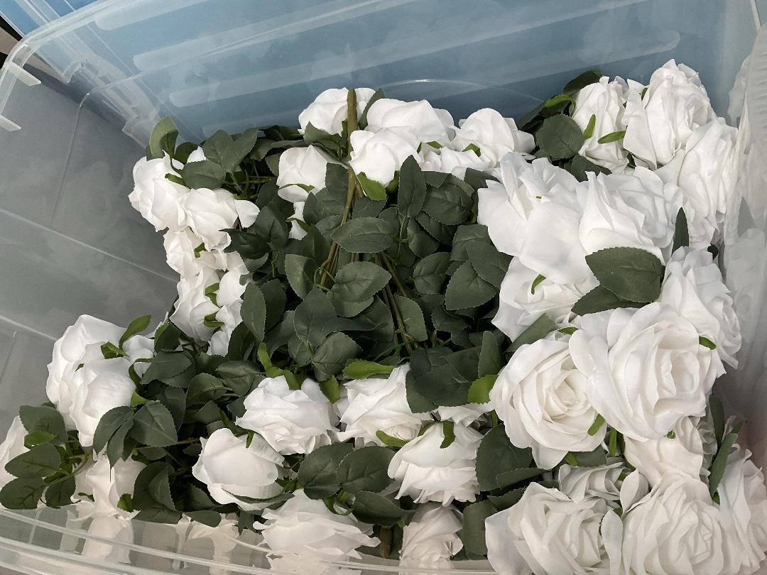 Photo '3' of Artificial Pink and White Coloured Roses in an Organiser on Wheels