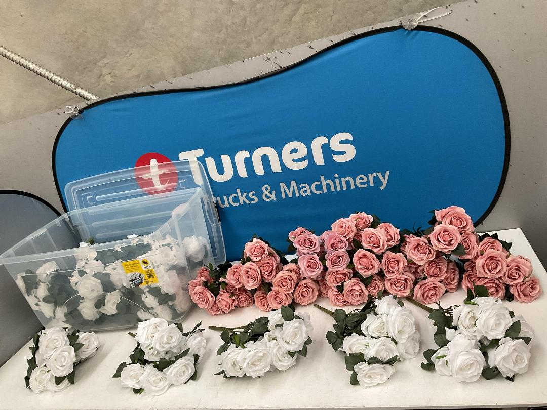 Photo '8' of Artificial Pink and White Coloured Roses in an Organiser on Wheels