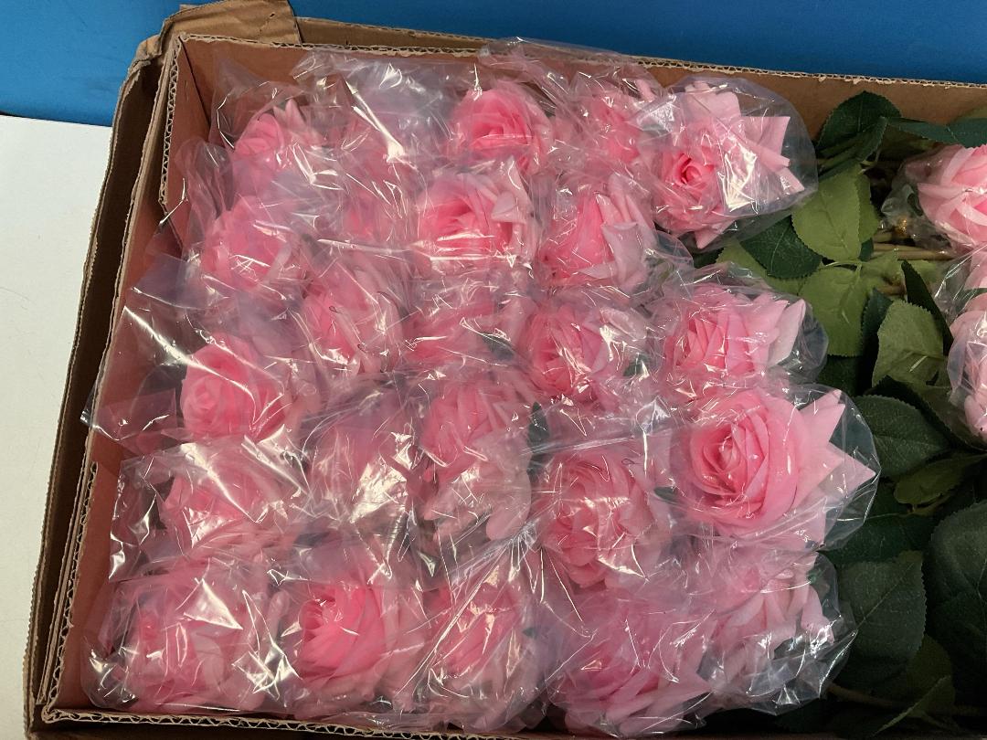 Photo '6' of 2x Boxes of Artificial Single Stem Pink Coloured Roses