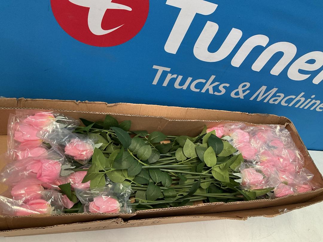 Photo '3' of 2x Boxes of Artificial Single Stem Pink Coloured Roses