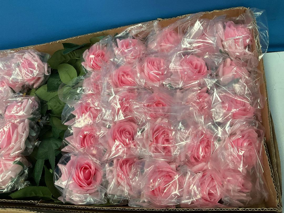 Photo '7' of 2x Boxes of Artificial Single Stem Pink Coloured Roses