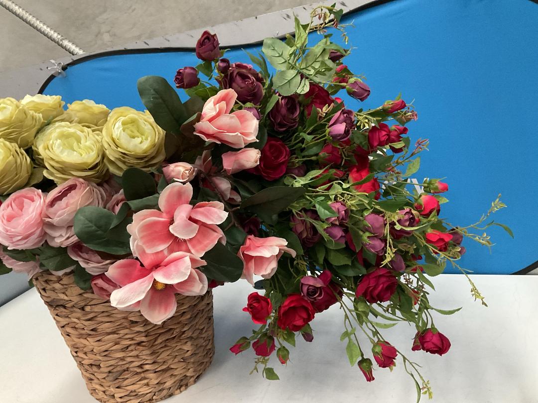 Photo '8' of Assortment of Various Artificial Flowers in a Basket