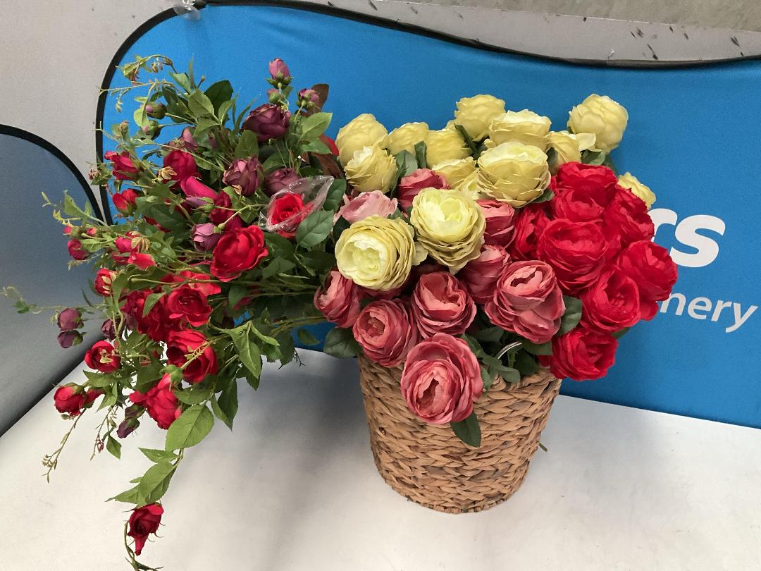 Photo '10' of Assortment of Various Artificial Flowers in a Basket