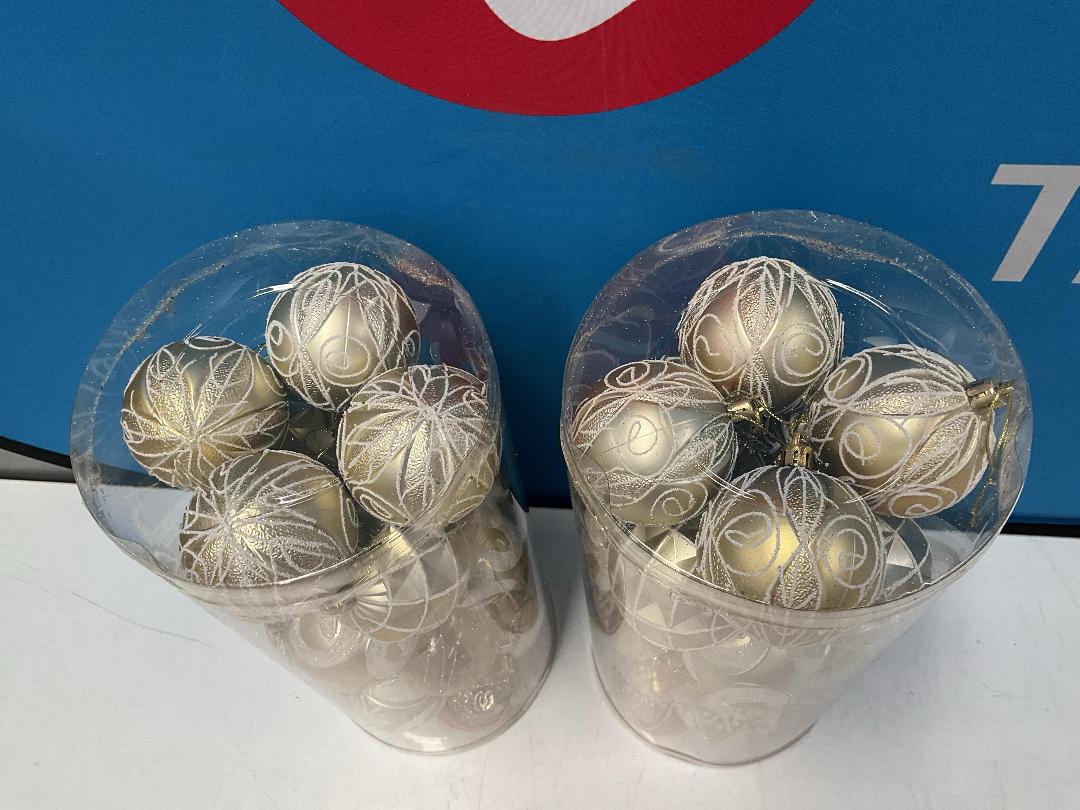 Photo '2' of Christmas Baubles - Gold Coloured, Orange/White - 2 Tubes *NEW*