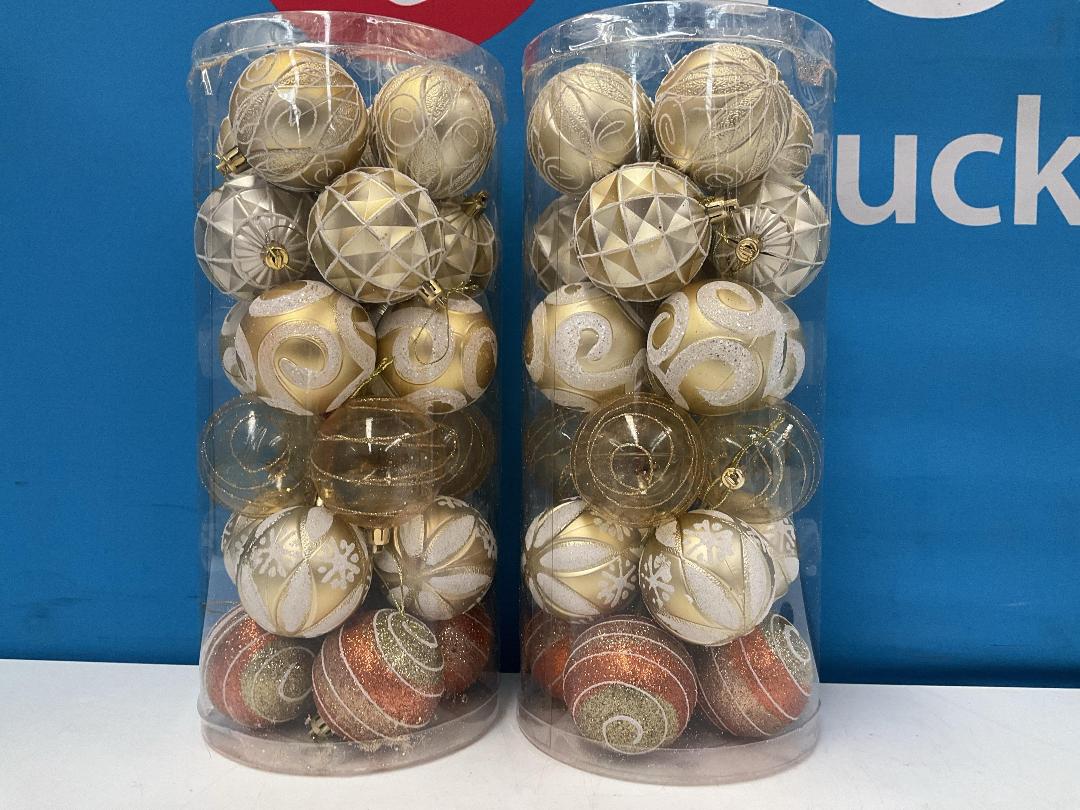 Photo '3' of Christmas Baubles - Gold Coloured, Orange/White - 2 Tubes *NEW*