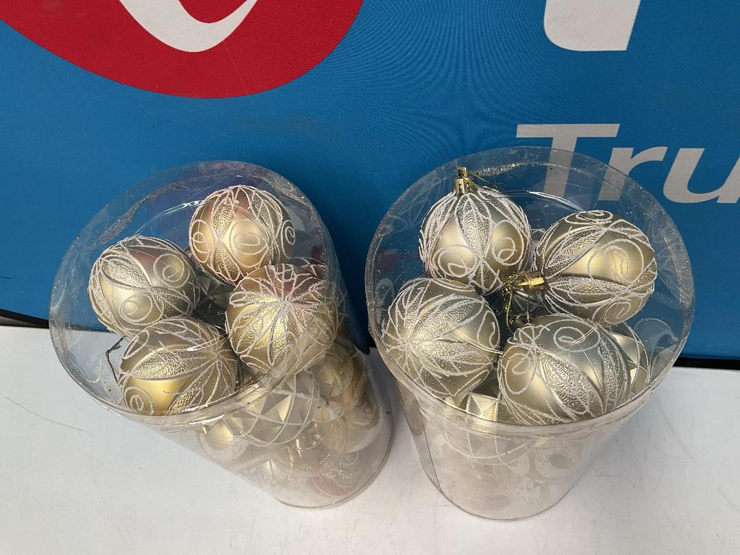 Photo '2' of Christmas Baubles - Gold Coloured, Orange/White - 2 Tubes *NEW*