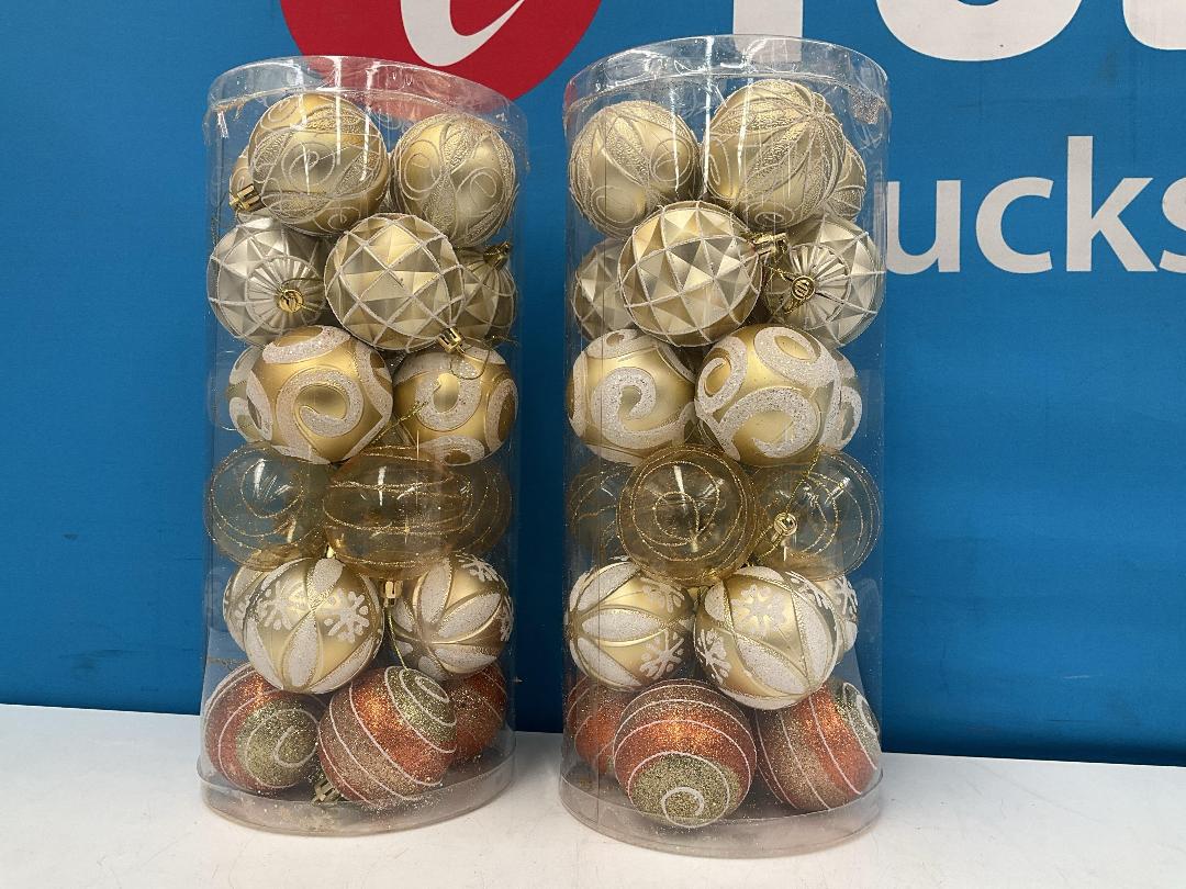 Photo '3' of Christmas Baubles - Gold Coloured, Orange/White - 2 Tubes *NEW*