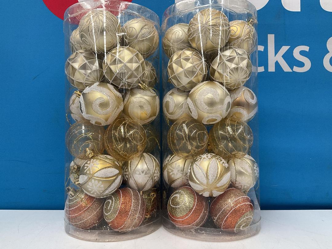 Photo '3' of Christmas Baubles - Gold Coloured, Orange/White - 2 Tubes *NEW*