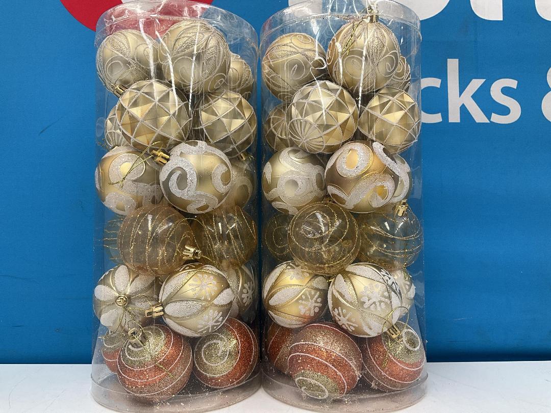 Photo '3' of Christmas Baubles - Gold Coloured, Orange/White - 2 Tubes *NEW*