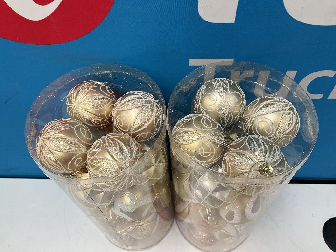 Photo '2' of Christmas Baubles - Gold Coloured, Orange/White - 2 Tubes *NEW*