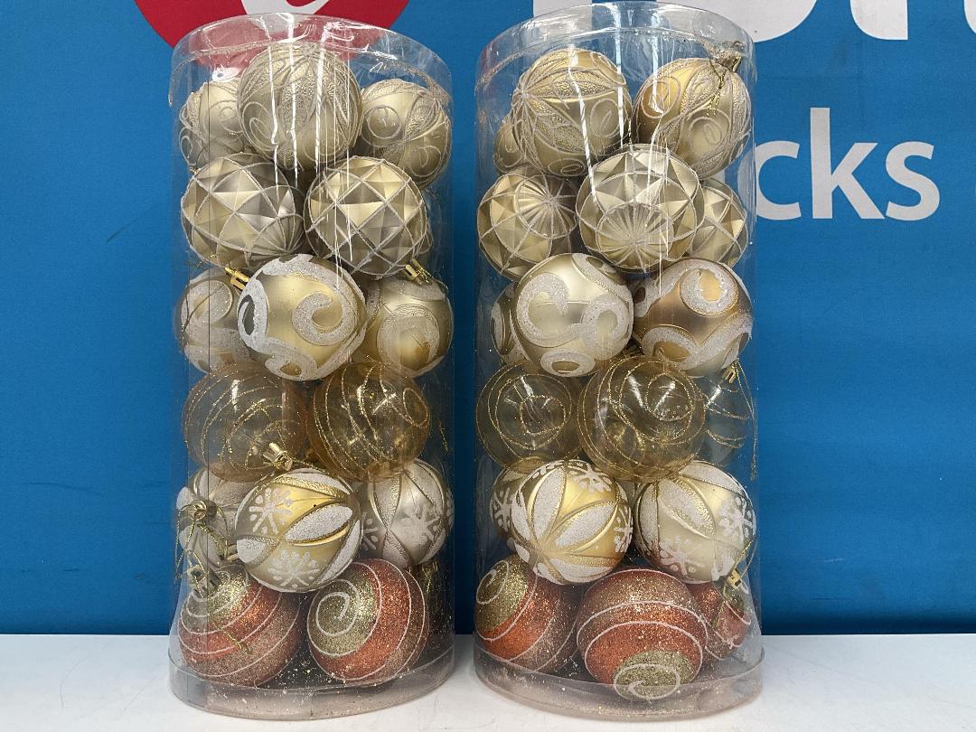 Photo '3' of Christmas Baubles - Gold Coloured, Orange/White - 2 Tubes *NEW*