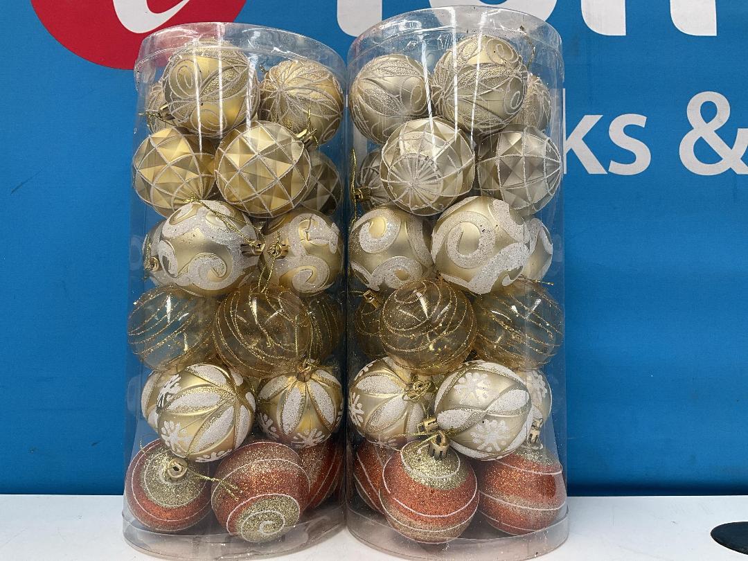 Photo '3' of Christmas Baubles - Gold Coloured, Orange/White - 2 Tubes *NEW*