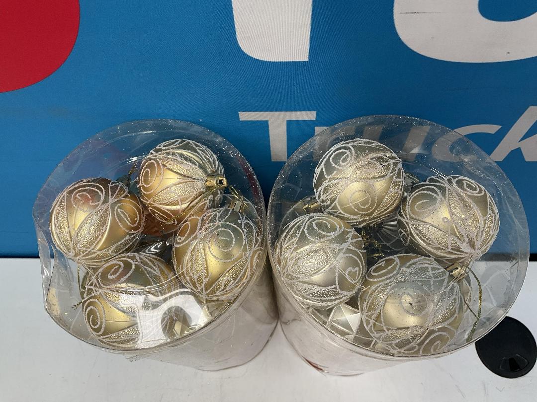 Photo '2' of Christmas Baubles - Gold Coloured, Orange/White - 2 Tubes *NEW*