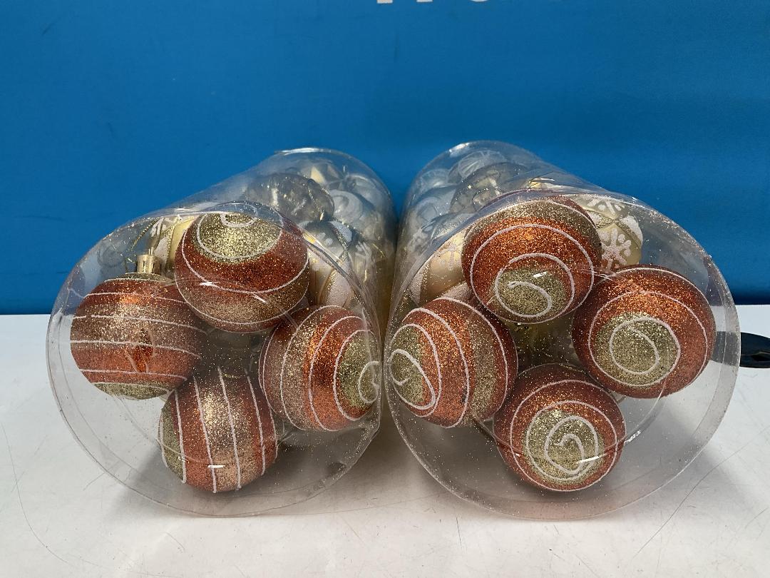 Photo '4' of Christmas Baubles - Gold Coloured, Orange/White - 2 Tubes *NEW*