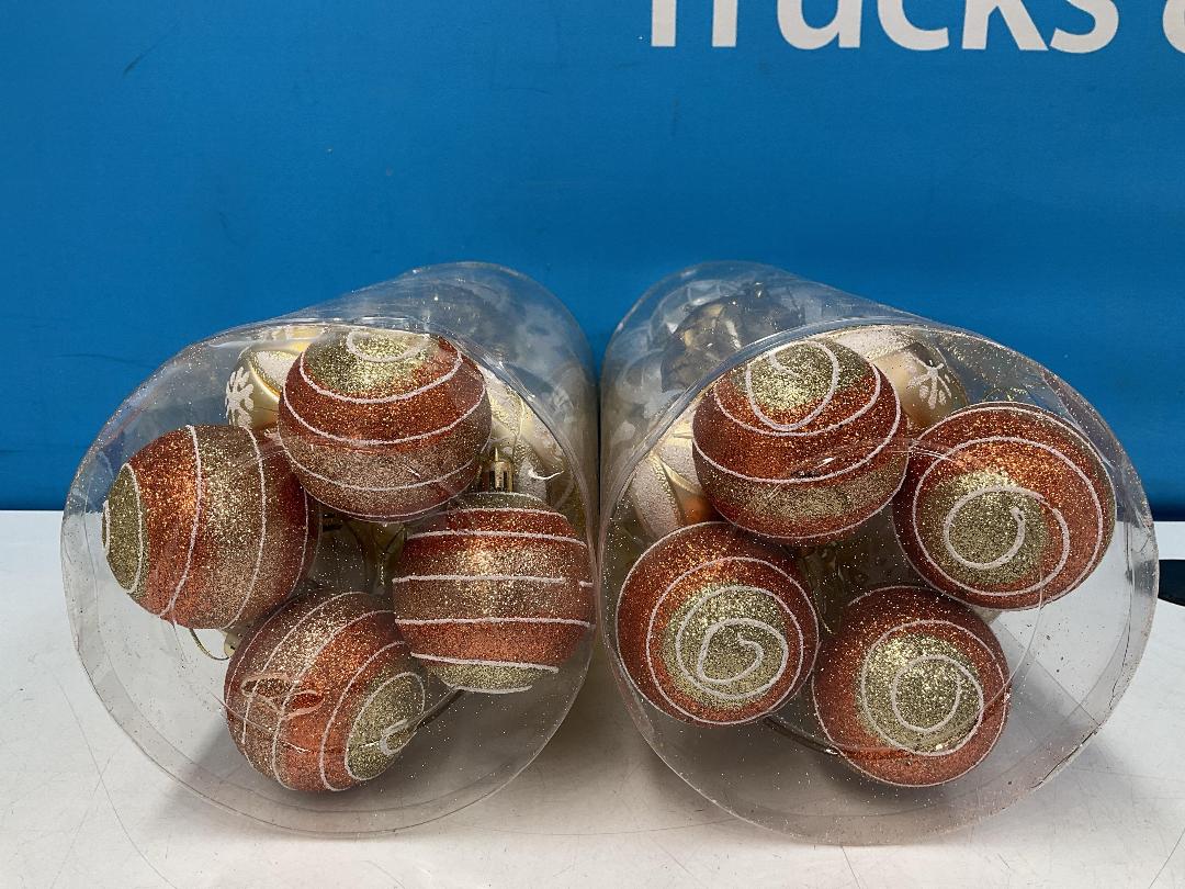 Photo '4' of Christmas Baubles - Gold Coloured, Orange/White - 2 Tubes *NEW*