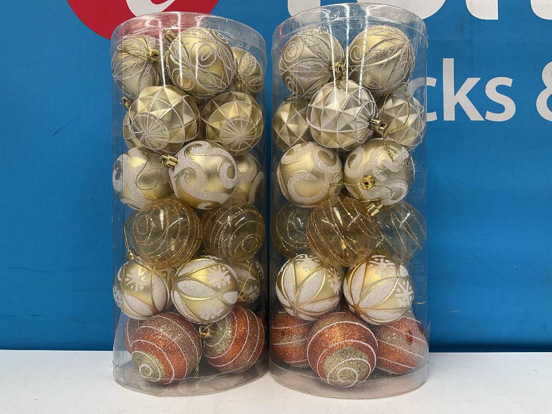 Photo '3' of Christmas Baubles - Gold Coloured, Orange/White - 2 Tubes *NEW*