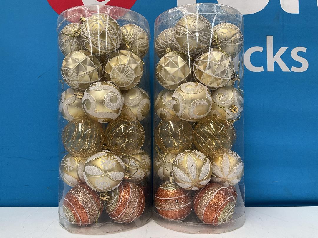 Photo '3' of Christmas Baubles - Gold Coloured, Orange/White - 2 Tubes *NEW*